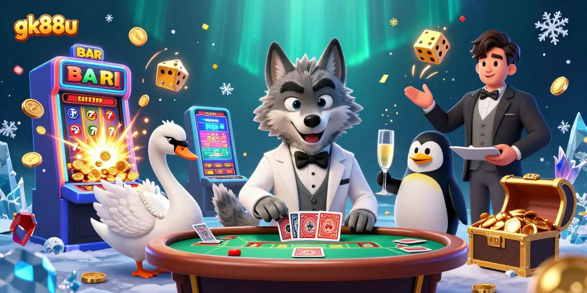 Experience the vibrant world of gk88u with a 3D illustration of casino characters in an enticing gaming scene.