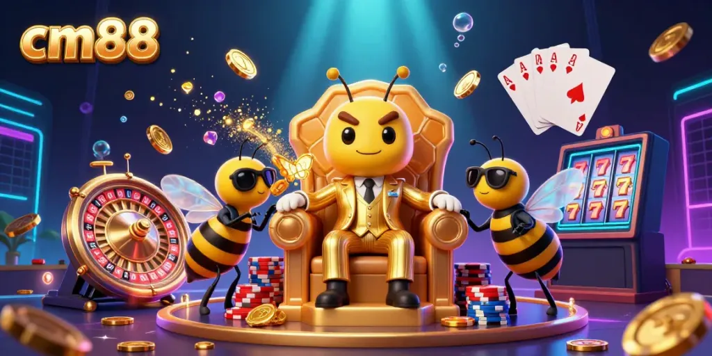 Experience the vibrant cm88 casino world with a bumblebee mob boss and wasp bodyguards in an ultra-detailed gaming scene.