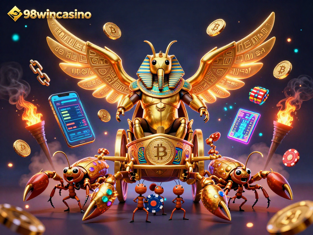 Engage in exciting gaming experiences at 98wincasino with dynamic characters and glowing elements.