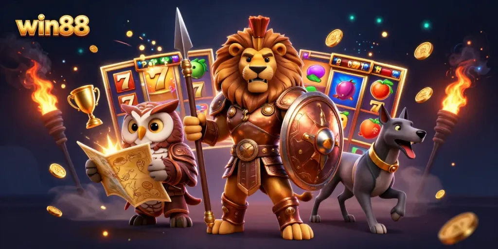 Experience thrilling jackpots and vibrant gameplay with win88, featuring dynamic slot elements and captivating characters.