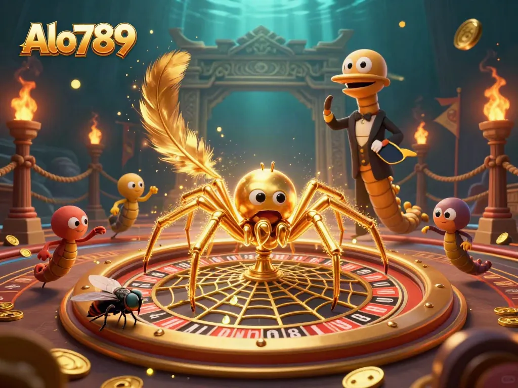 Alo789 showcases a golden spider themed roulette with dynamic betting action and immersive casino atmosphere.
