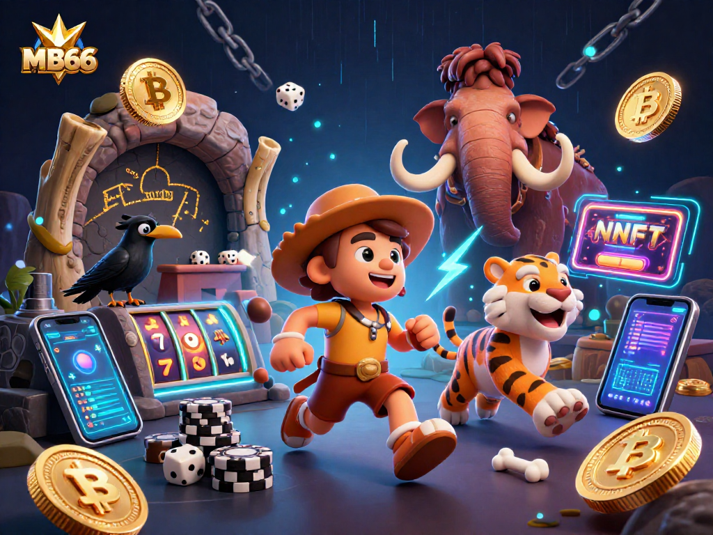 Experience excitement at MB66 with a thrilling prehistoric casino scene featuring unique gaming elements.