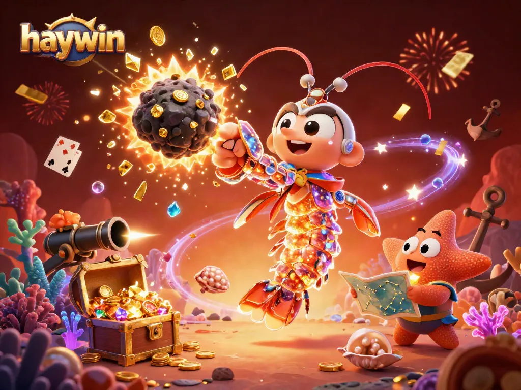 Experience thrilling wins at haywin with a galactic samurai shrimp battling for gold coins in a vibrant underwater scene.