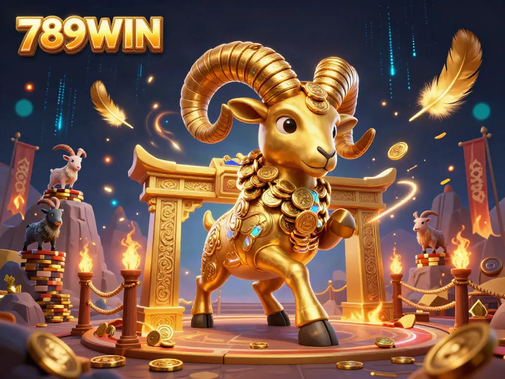 Experience the thrill of 789WIN with a golden ram charging through a vibrant casino arena.