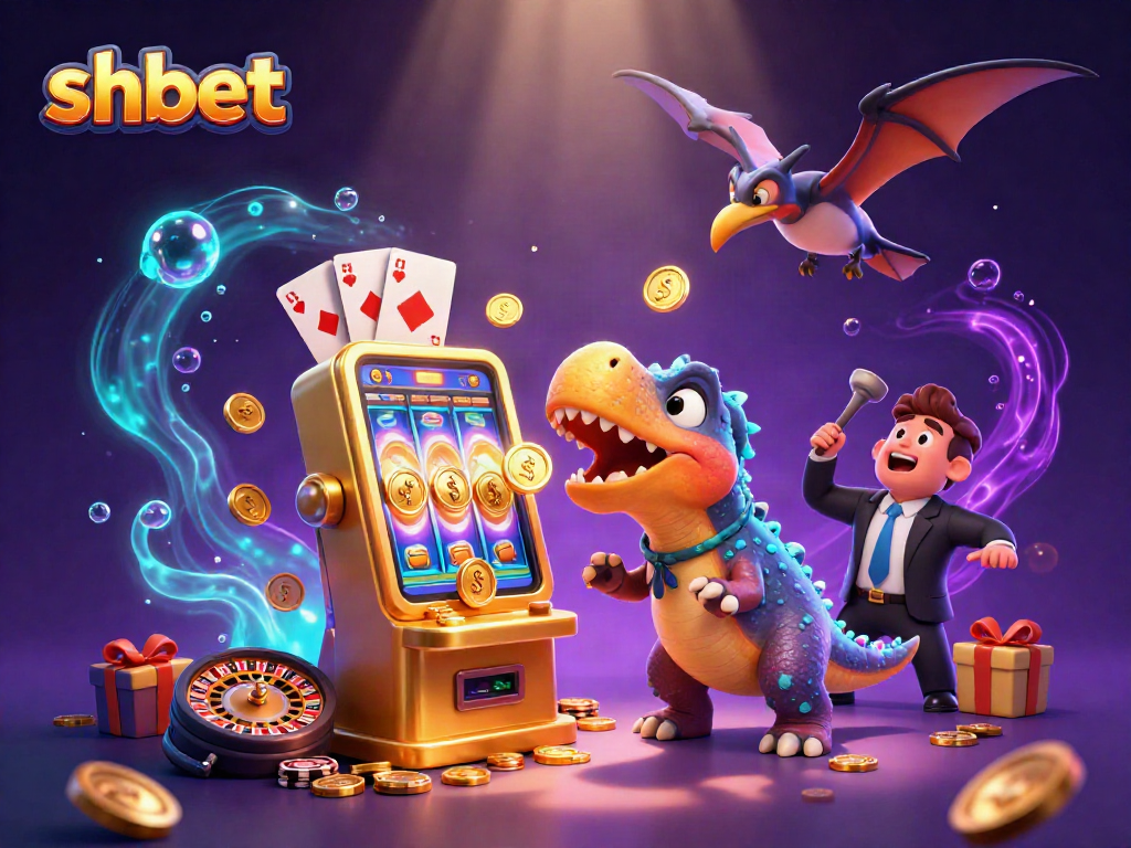 Engage with shbet's thrilling slots as a pachycephalosaurus hits the jackpot in a vibrant casino