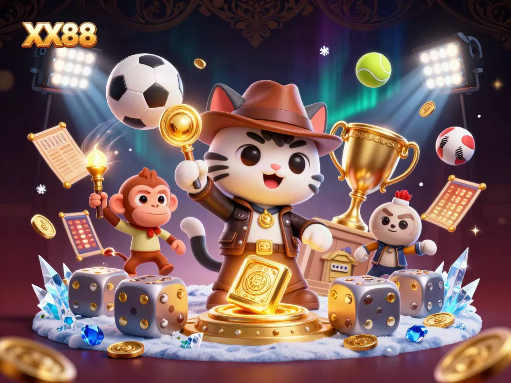 Engage in the exciting world of XX88 with a 3D cartoon explorer uncovering casino treasures.