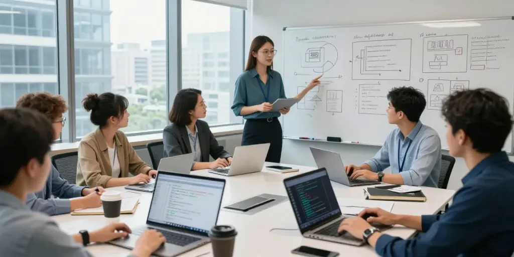 Team collaborating on Enterprise AI strategies in a modern office.