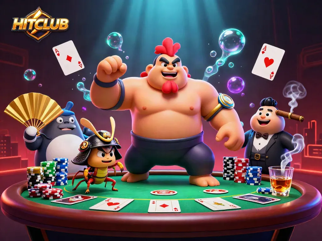 Engage in exciting gameplay at HITCLUB with captivating poker scenes featuring dynamic characters.