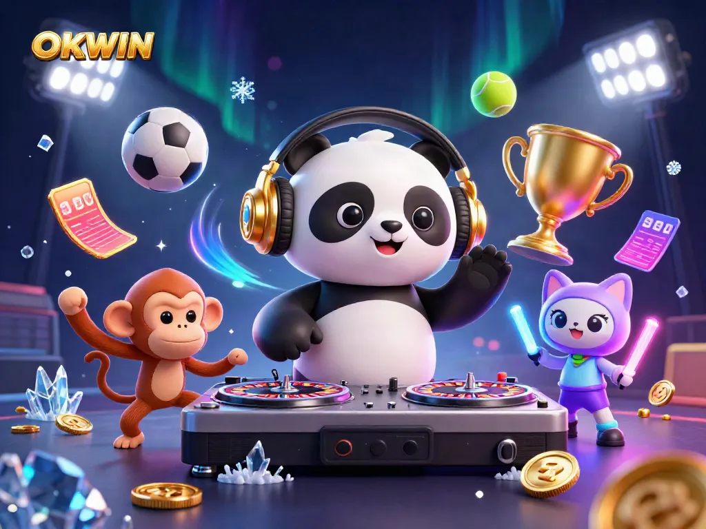 Join the action with OKWIN as our DJ panda spins winning roulette at an electrifying casino rave!