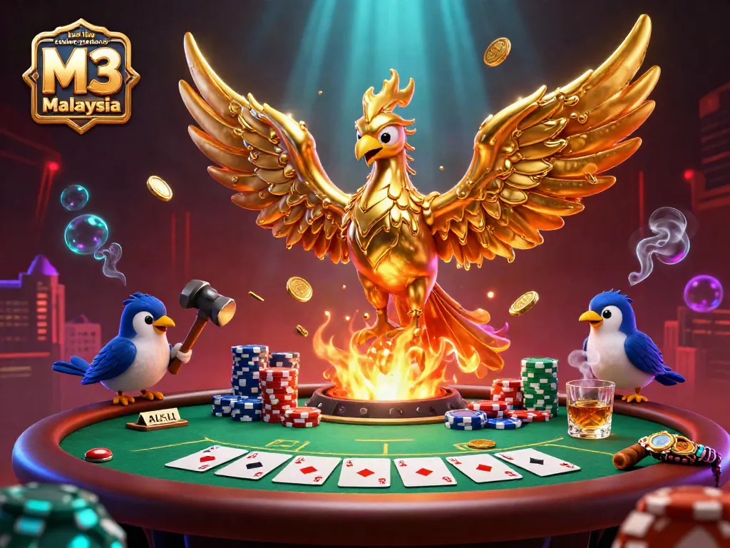 Experience the excitement of the best live casino platform M3 Malaysia with vibrant gaming elements and engaging characters.