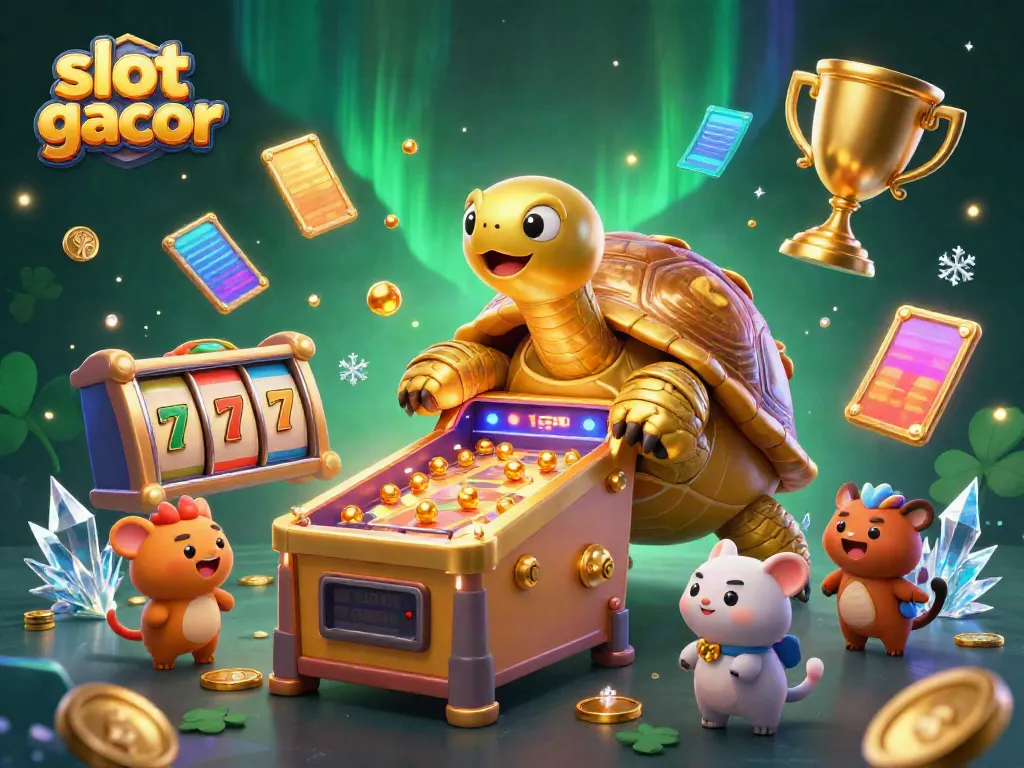 Experience thrilling gameplay with the slot gacor featuring a golden tortoise pinball machine and dynamic slot elements.
