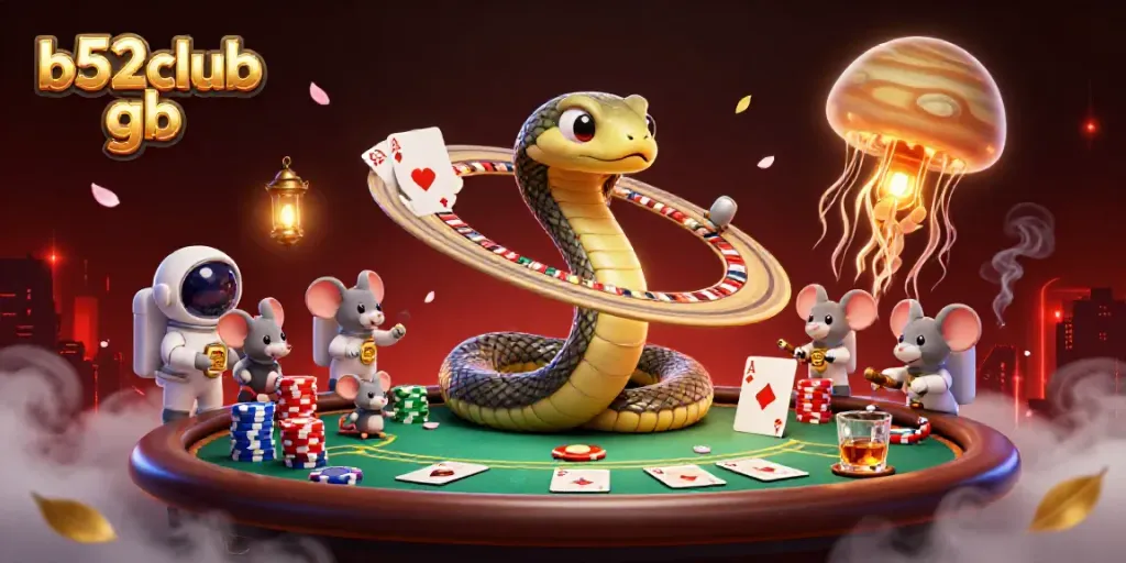 Place bets on the cosmic roulette at b52club gb with colorful poker chips and cards.