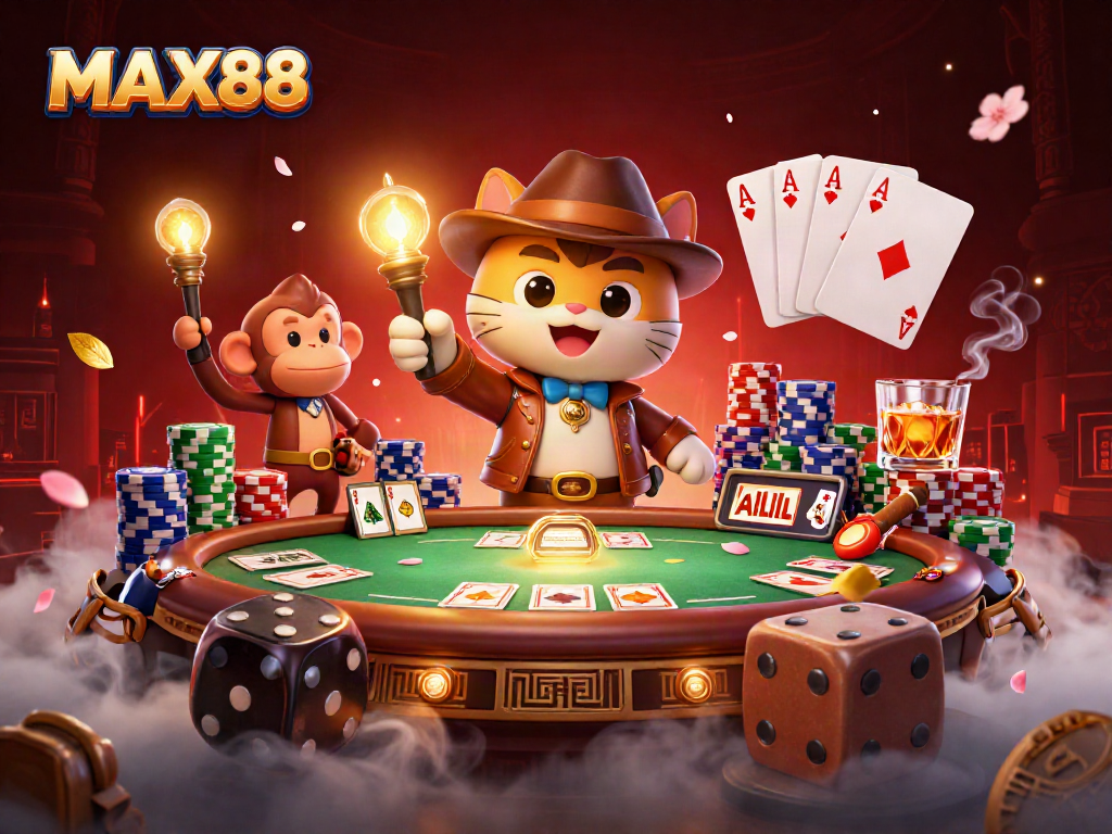 Engage with MAX88 in an exciting adventure among golden casino artifacts, lively poker elements, and thrilling discoveries.