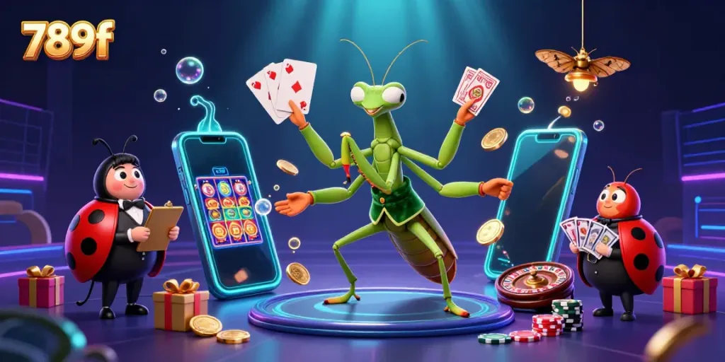 Engage with 789f's vibrant casino scene, featuring a card sharp and pit boss amidst rich visuals.