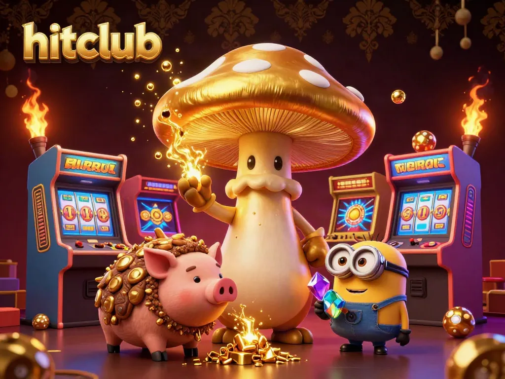 Experience hitclub's thrilling atmosphere in this vibrant casino scene filled with gold and gaming excitement.