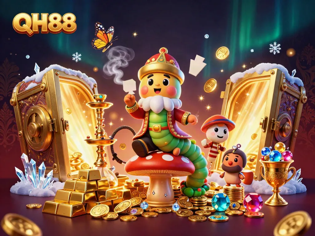 Experience the thrill of QH88 with vibrant casino-themed 3D art featuring iconic symbols and characters.