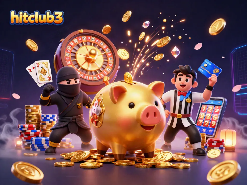 Join the excitement of hitclub3 with a golden piggy bank sumo wrestler in action.