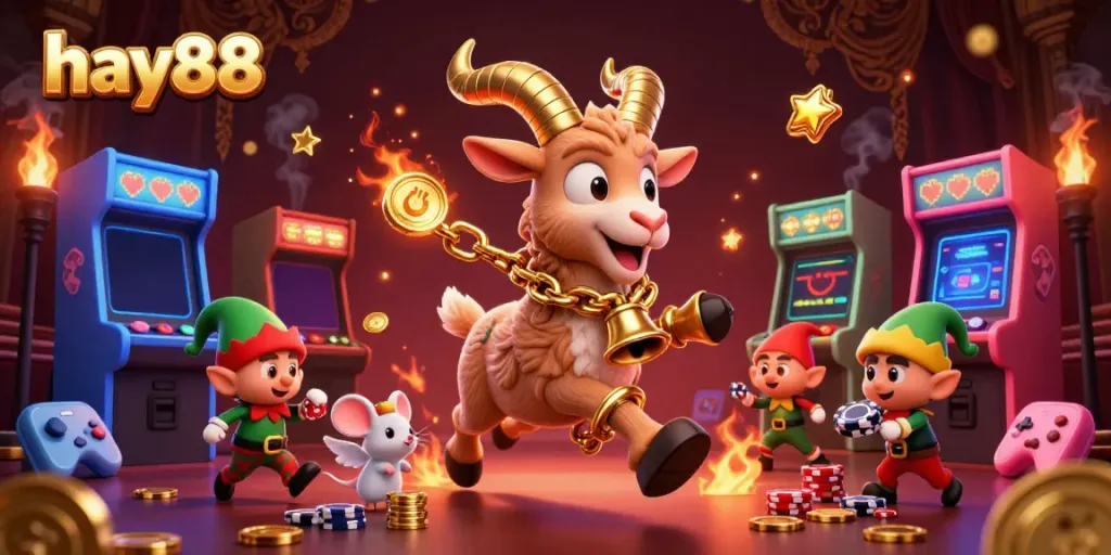 Engage in thrilling games at hay88's vibrant casino featuring festive characters and dynamic gaming elements.
