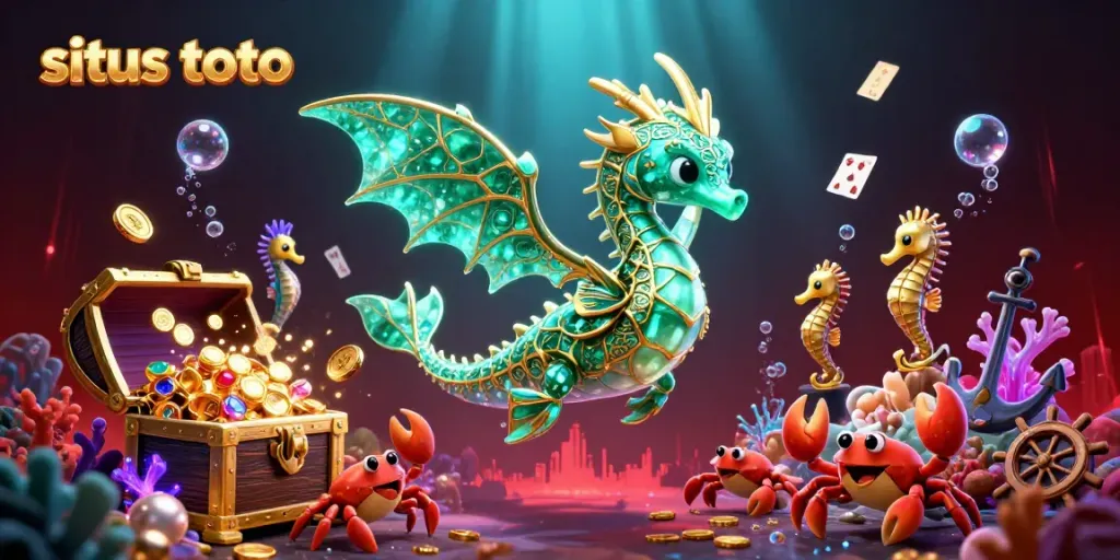 Experience the thrill of situs toto gaming with an emerald sea dragon and treasures in a mesmerizing underwater world.