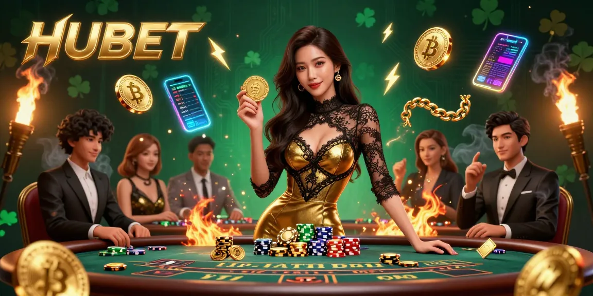 HUBET players enjoy high-stakes baccarat with golden chips amidst thrilling cryptocurrency elements.