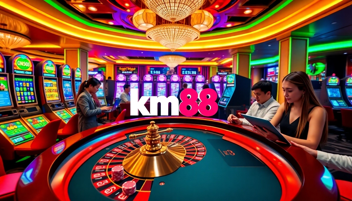Players engaging in exciting gambling activities at km88's vibrant casino environment.