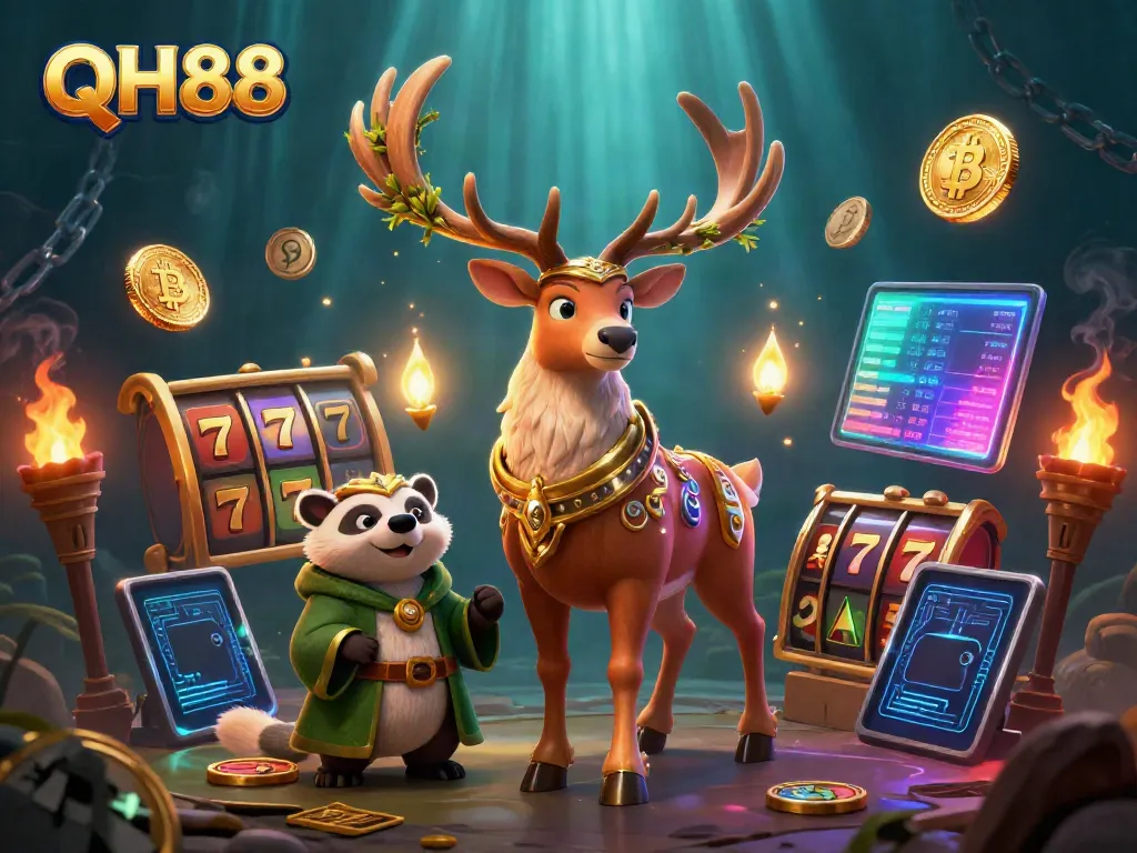 Experience exciting slots and jackpots at QH88 with a vibrant, enchanting 3D scene.