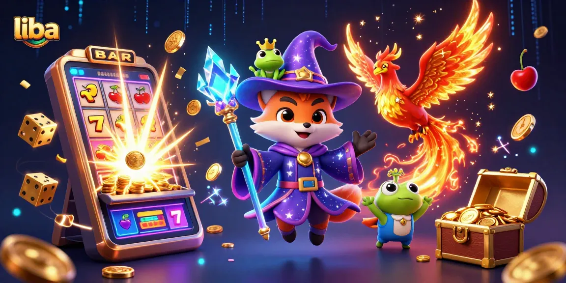 Experience the magic of liba with a mystical wizard fox and a phoenix amidst a dazzling casino scene.