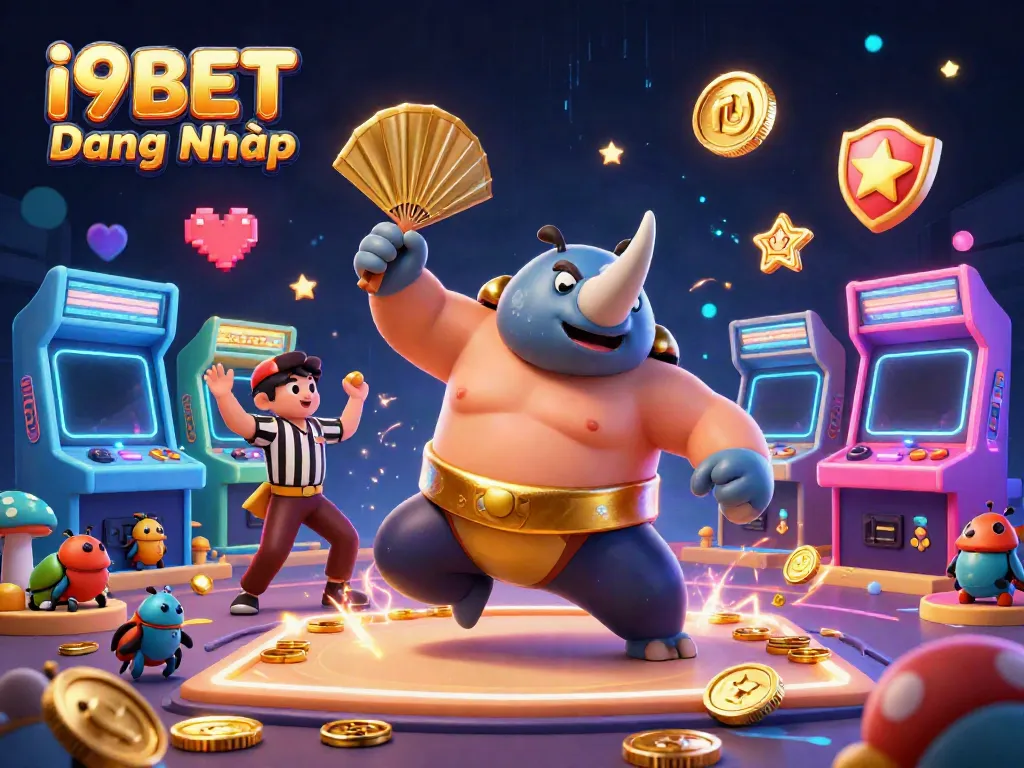 Experience the excitement of i9BET Đăng Nhập with a vibrant scene of a sumo champion beetle and dynamic gaming elements.