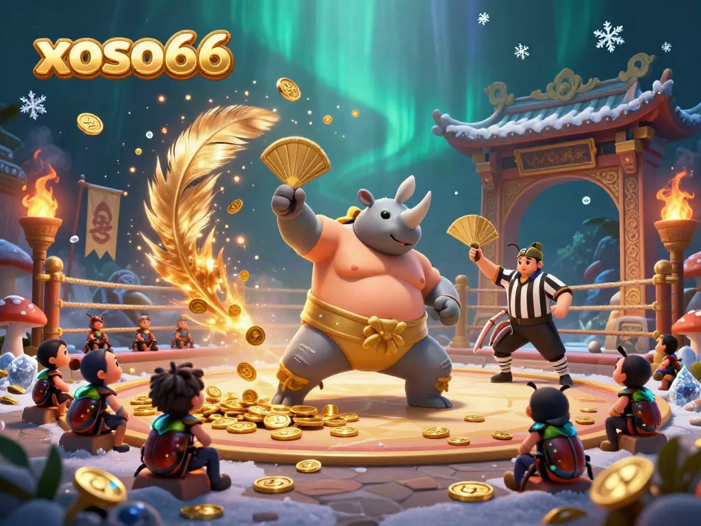 Experience thrilling gaming action at xoso66 with a vibrant 3D casino scene featuring beetle champions.