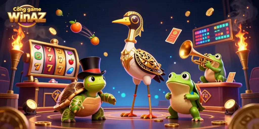 Play and win at Cổng game WIinAZ with engaging slot games, glimmering trophies, and vibrant casino atmosphere.