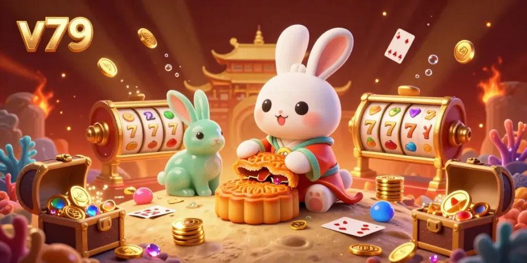 Experience vibrant gaming adventures with the engaging v79 casino illustration featuring a moon rabbit scene.
