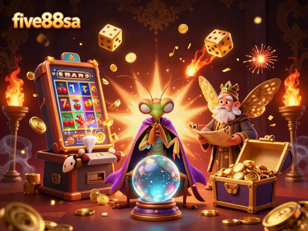 Engage with five88sa's exciting slot game action featuring vibrant winning symbols and animated characters.
