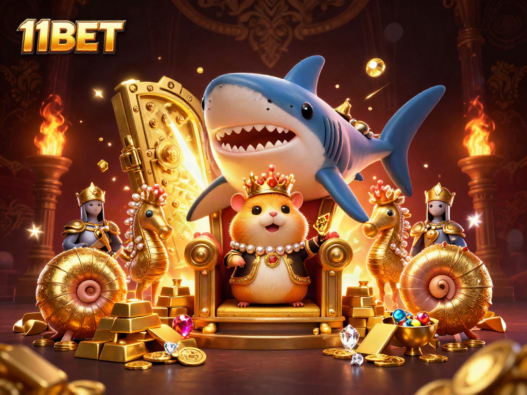 Bet on massive treasures with 11BET featuring a hamster king and royal seahorse guards.