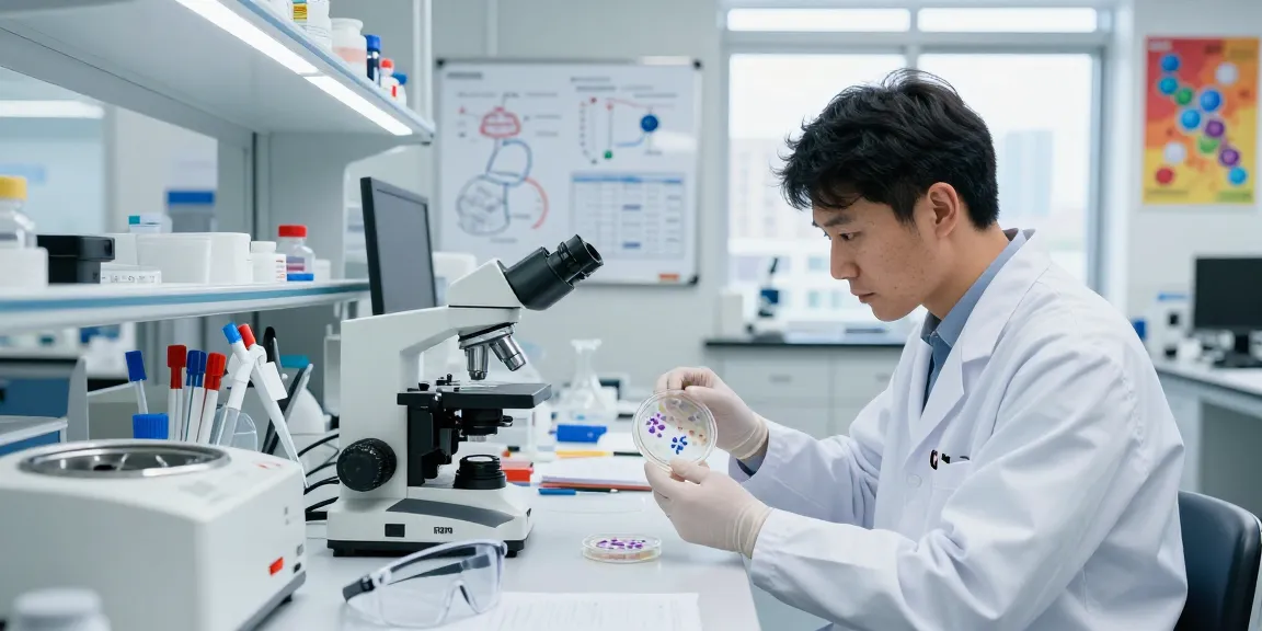 Researcher studying glp-3-rt in a modern biomedical lab environment.