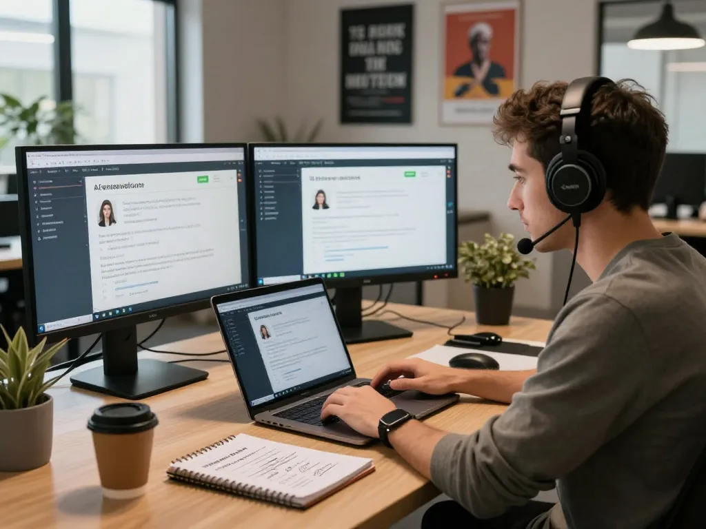 Using ai interview assistant in a modern tech workspace to prepare for job interviews effectively.