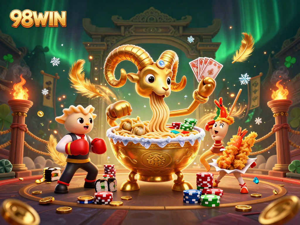 Experience the excitement of 98WIN with unique 3D characters in a vibrant casino setting.
