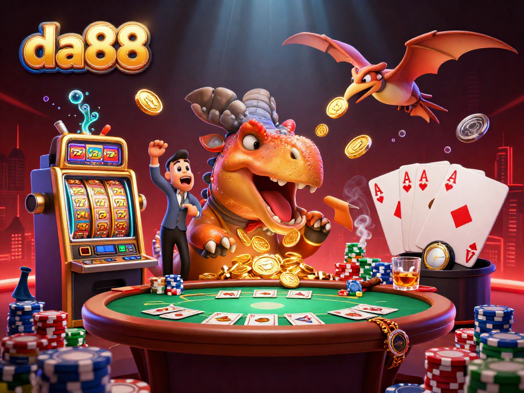 Experience the thrill at da88 as a pachycephalosaurus wins a jackpot, coins flying around!