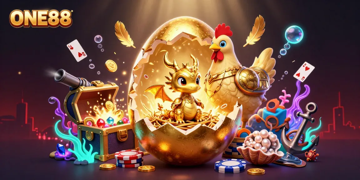 ONE88 showcases a golden dragon nestled on poker chips, radiating gambling excitement.