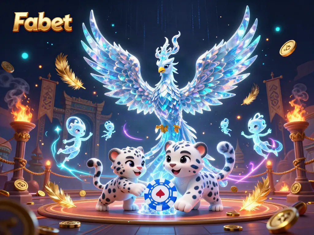 Experience thrilling moments at Fabet with a magical 3D ice phoenix and playful snow leopard cub.