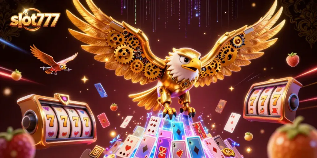 Experience thrilling gameplay with slot777 in this vibrant casino-themed illustration.