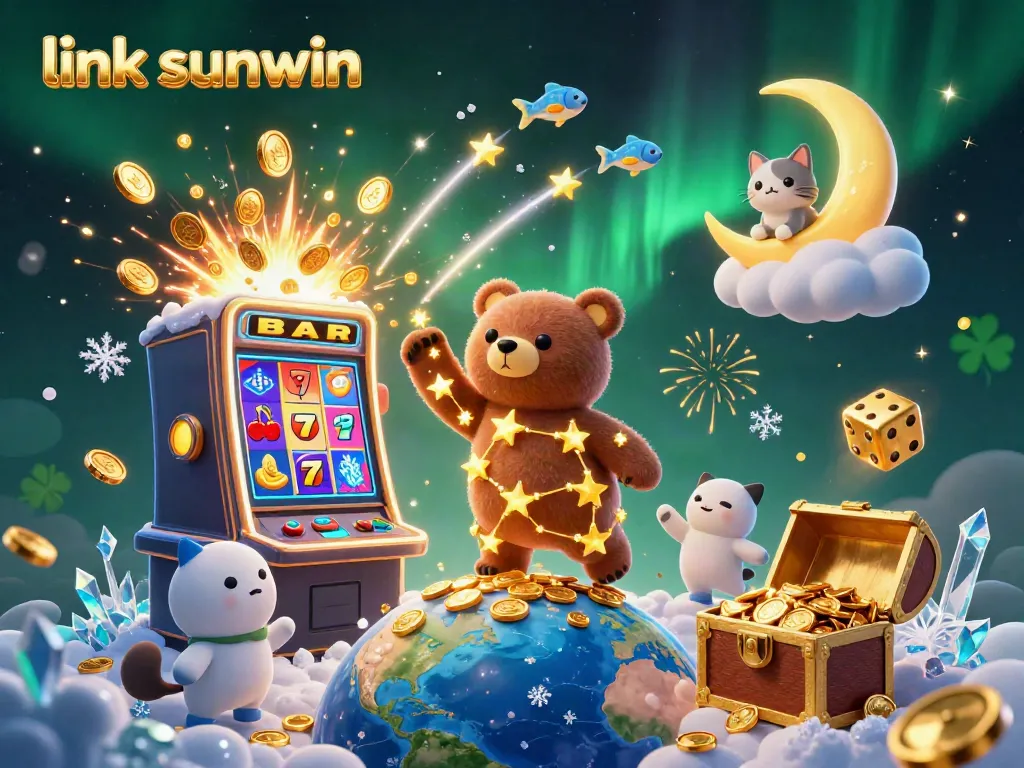Win big at link sunwin with dazzling casino games and a lively 3D illustration featuring a cosmic bear.