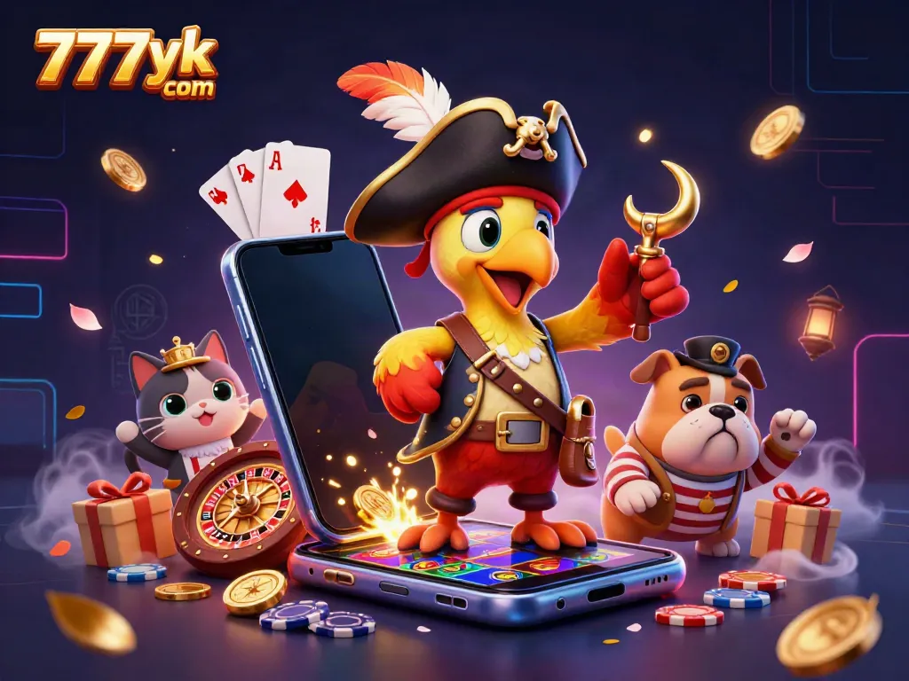 Engage with 777yk com’s thrilling slot games as a cartoon pirate captain leads a fun-filled adventure.