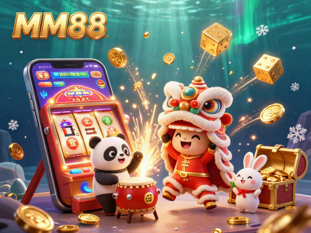 Engage with MM88's vibrant casino adventure featuring joyous lion dance and thrilling slot machine!