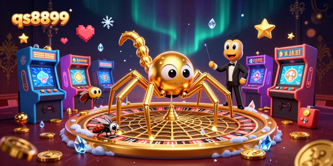 Engage with slots and casino thrills at qs8899 with a vibrant 3D scene featuring a lively roulette wheel.