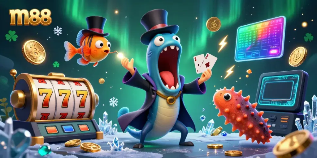 Experience the thrill of m88's casino magic with vibrant characters and jackpot excitement.