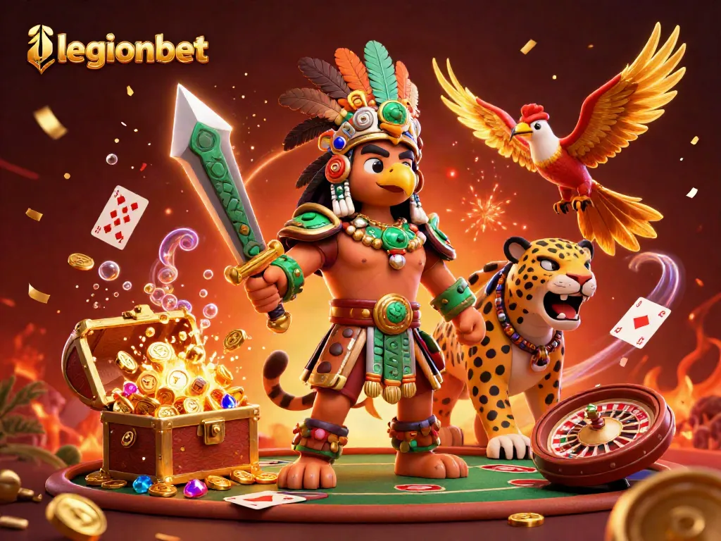 Engage in thrilling gaming at legionbet with vibrant Aztec warriors and dynamic casino elements.