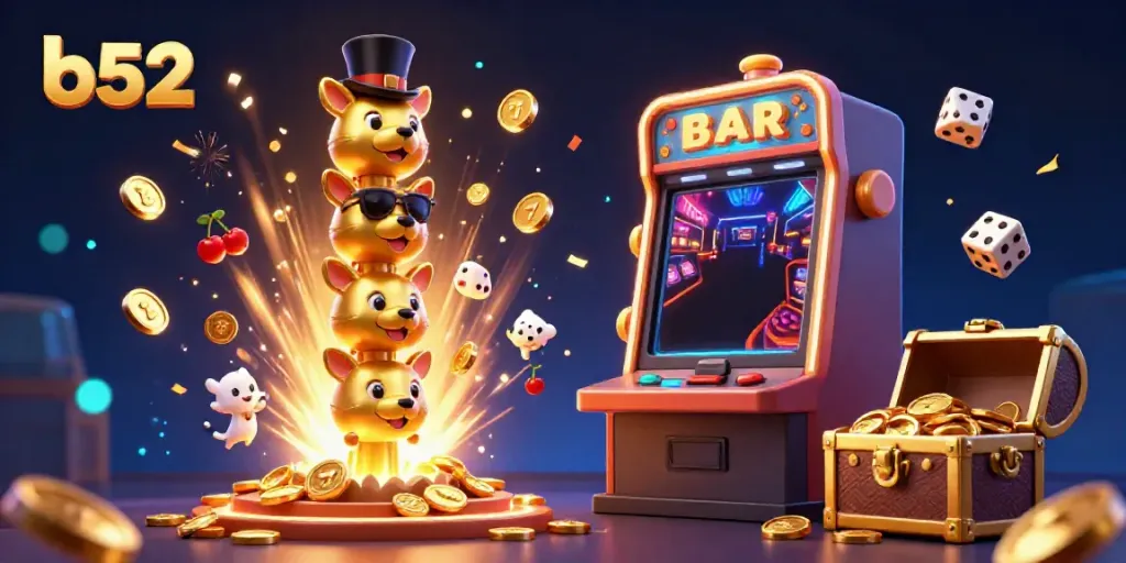 Engage with b52 casino games featuring a vibrant golden totem and a jackpot slot explosion.