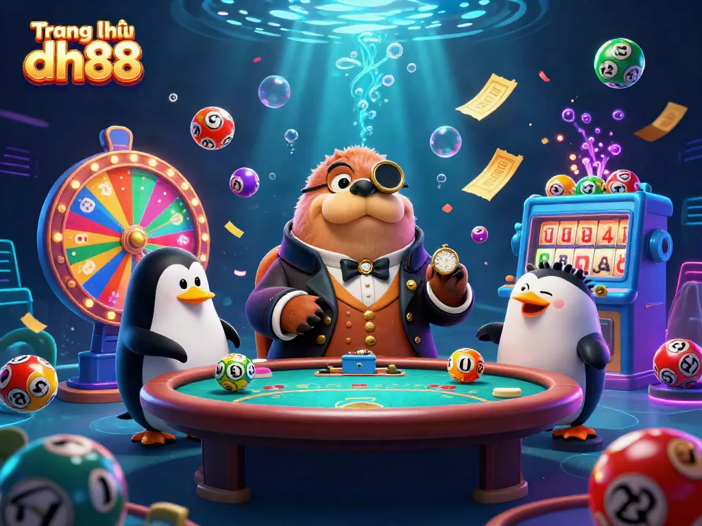 Engage with Trang chủ dh88 in an exciting underwater poker scene featuring vibrant lottery themes.