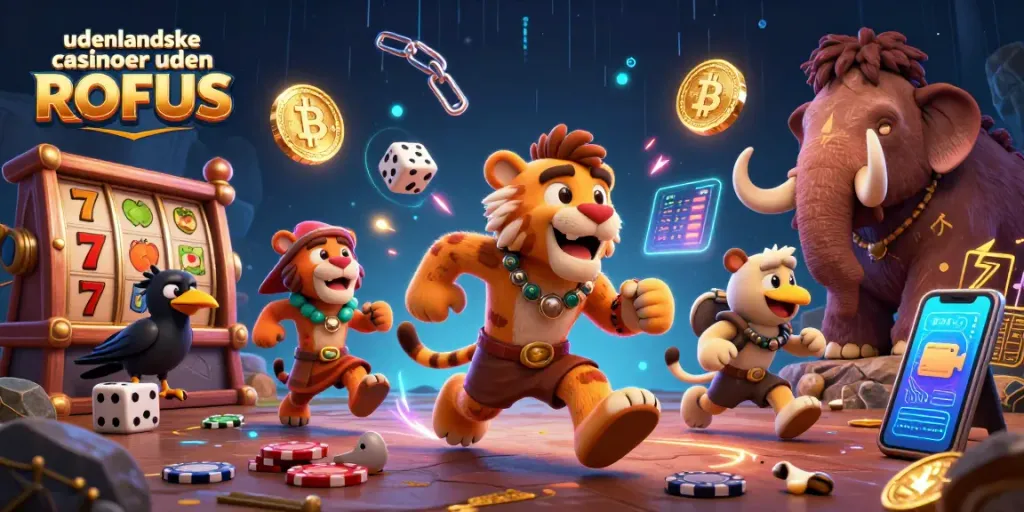 Experience gaming excitement with udenlandske casinoer uden ROFUS in a vibrant prehistoric casino scene.