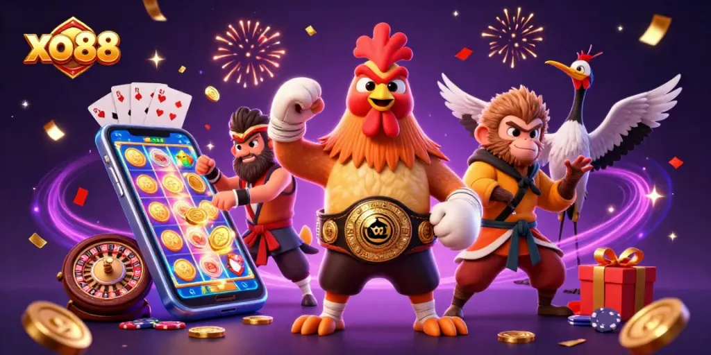 Experience exhilarating jackpots and thrilling games at xo 88 with vibrant characters and festive energy.